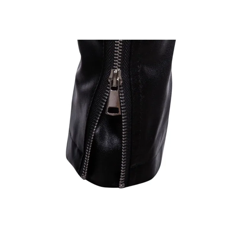 2023 New Men Fashion Solid Color Large Size Mid-Length Leather Clothing with Stand Collar Casual Four-Mouth Bag Leather Jacket