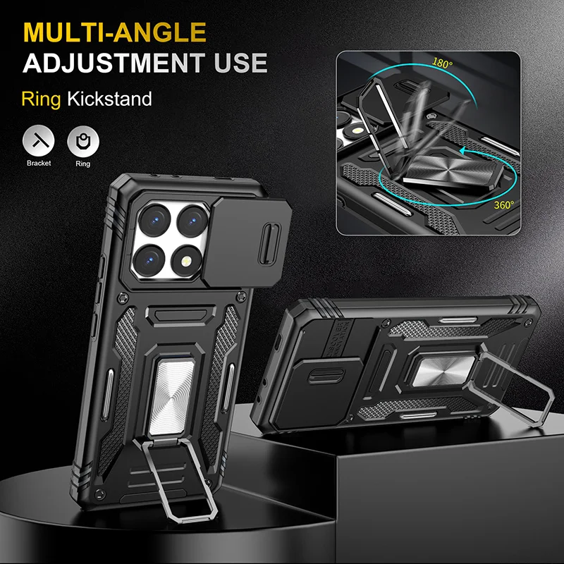 Shockproof Armor Case with Slide Lens Protector - Durable Back Cover
