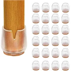 Silicone Chair Leg Caps with Felt Pads - Non - slip Floor Protectors - M - 17 - 21mm (Transparent Felt)