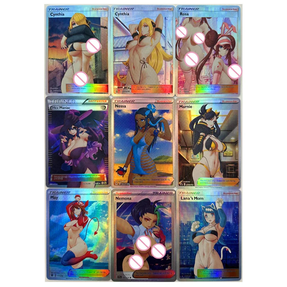 Anime Pokemon DIY ACG Hilda Rosa Grusha Sexy Flash Card Collectible Card Boy Play Toy Christmas Birthday Gift Board Game board games pokemon cards game cards animation game cards pokemon toys anime cards anime trading cards collectible cards 9PC/Set