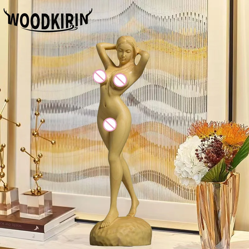 

Natural Cypress Wood Naked women Characters Statue Solid Wood Hand-Carved Home Room Office Decoration Artwork The Perfect Gift