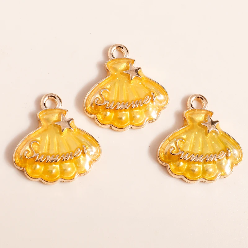 Leslie 10 Stück 16*18mm Niedliche Emaille-Sommerschalen-Anhänger für Schmuckherstellung Meereslebewesen-Charms Anhänger DIY Halsketten Ohrringe Geschenke – Detail 4