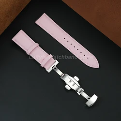 Elegant Women's Leather Watch Strap with Butterfly Buckle - Soft Fashion Wristband Replacement - 18mm (Pink)