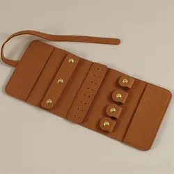 Compact Travel Jewelry Organizer - Foldable Storage Case (Brown)