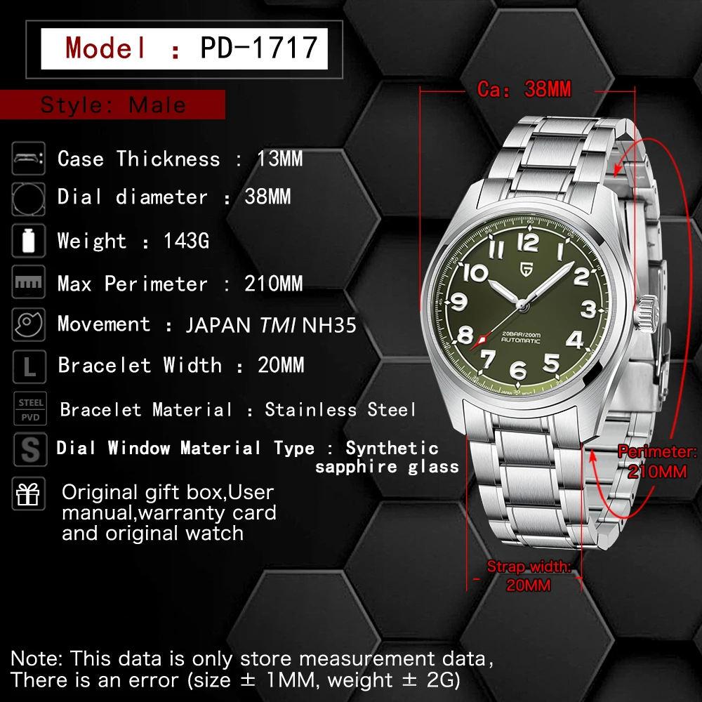 PAGANI DESIGN 2023 Top Brand Men's Pilot Automatic Mechanical Watches NH35A Sapphire Waterproof 200m Relogio Masculino PD-1717