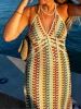 Sexy Printed Colorful Deep V-neck Crochet Maxi Dress Women Chic Sleeveless Backless Sling Slim Vestido 2025 Lady Vacation Robes 6