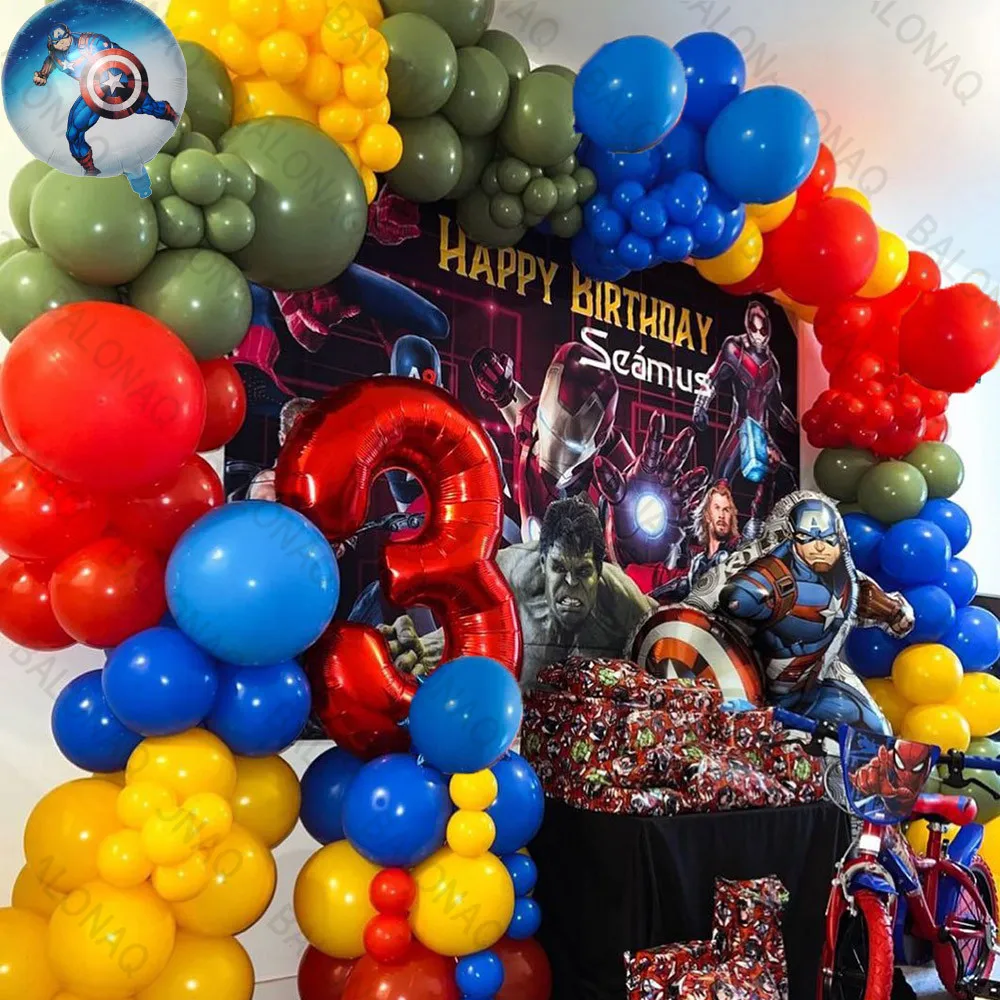 1Set Captain America Hero Balloon Birthday Party Decorations Baby Shower Decor Kids Party Cartoons Character Number Balloon Gift