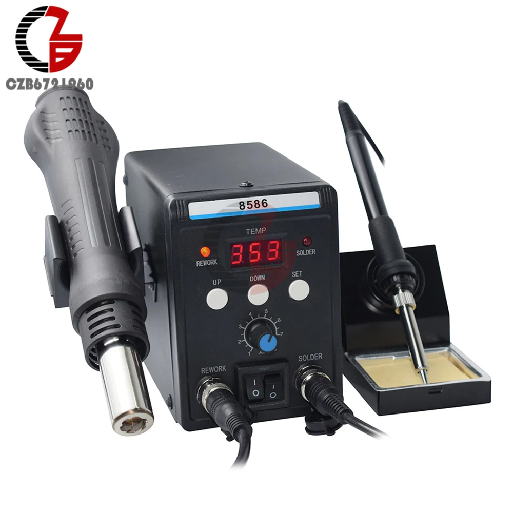 8586 Hot Air Rework Soldering Station with Temperature Control Adjustable Air Volume Digital Display for SMD Soldering 110V 220V