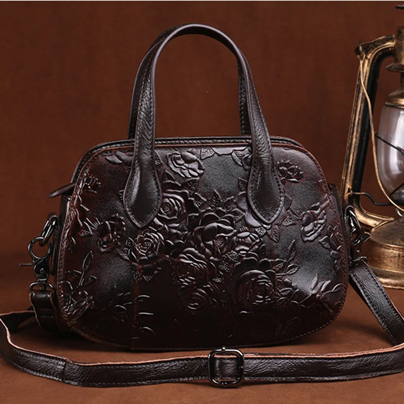

Natural Skin Handbag Women Cross Body Messenger Tote Bags Famous Brand Retro Genuine Leather Small Shoulder Top Handle Bag