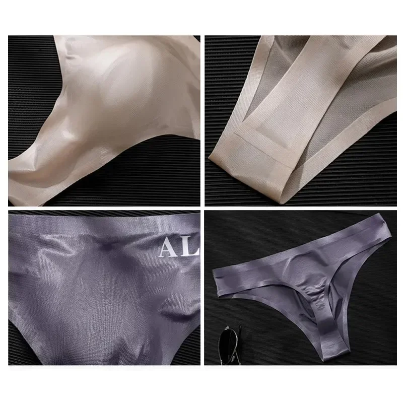 Men Sexy Transparent Underwear Thongs Sports Fitness Letter Thin Hip Sissy Panties G Strings Ice Silk Low Waist Seamless male underwear male lingerie