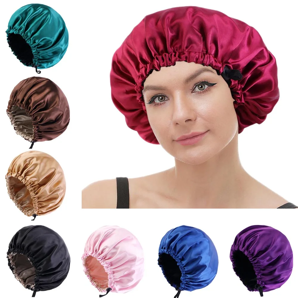 

Adjust Satin Night Sleep Cap Women Eiastic Stretch Hair Care Bonnet Hat Chemo Cap Hair Loss Cover Headscarf Skullies Headwear