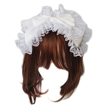 Fasce in pizzo per le donne fascia in pizzo con volant in rete fiocco carino novità copricapo copricapo da donna cameriera Cosplay puntelli per feste