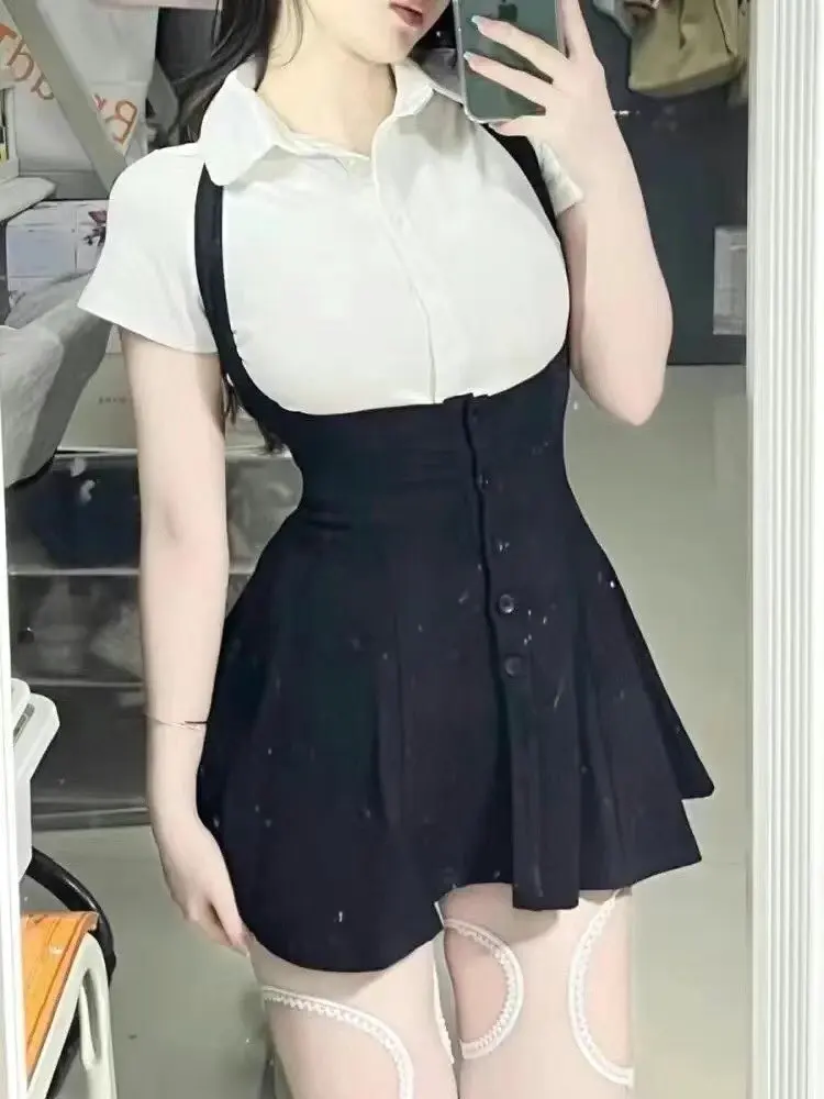 DUOJIHUI Two Piece New Sexy Chic Halter Female Dresses Basic Polo Neck Fashion Button Shirt Slim Simple A-line XS-L Women Dress photo review