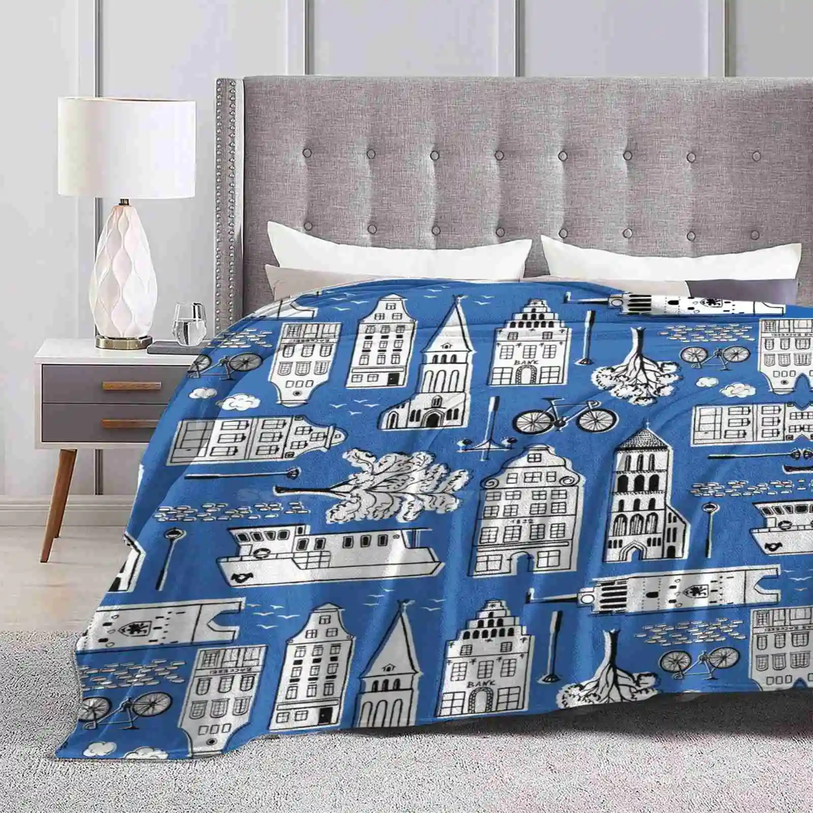 Old Town Creative Design Light Thin Soft Flanella Coperta Line Building Old Hotel Retro Windows Home Street Urban Style Abstract