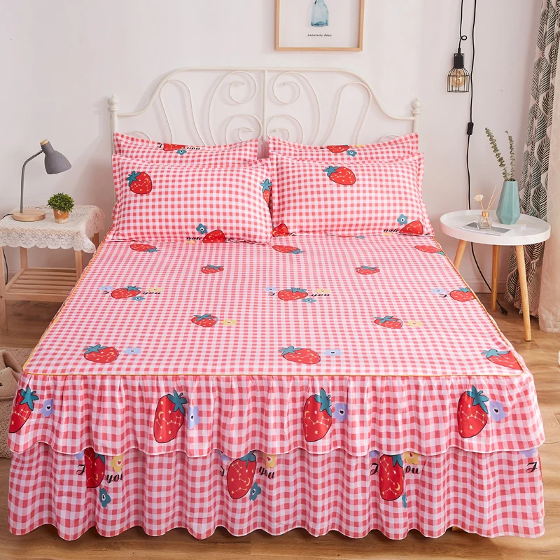 Description Picture 5 of itemDouble Lace Bed Skirt colcha de cama queen Plant Printed Bed Cover Single/Queen/King Size Bed Sheet Skirt(Pillowcase need order)