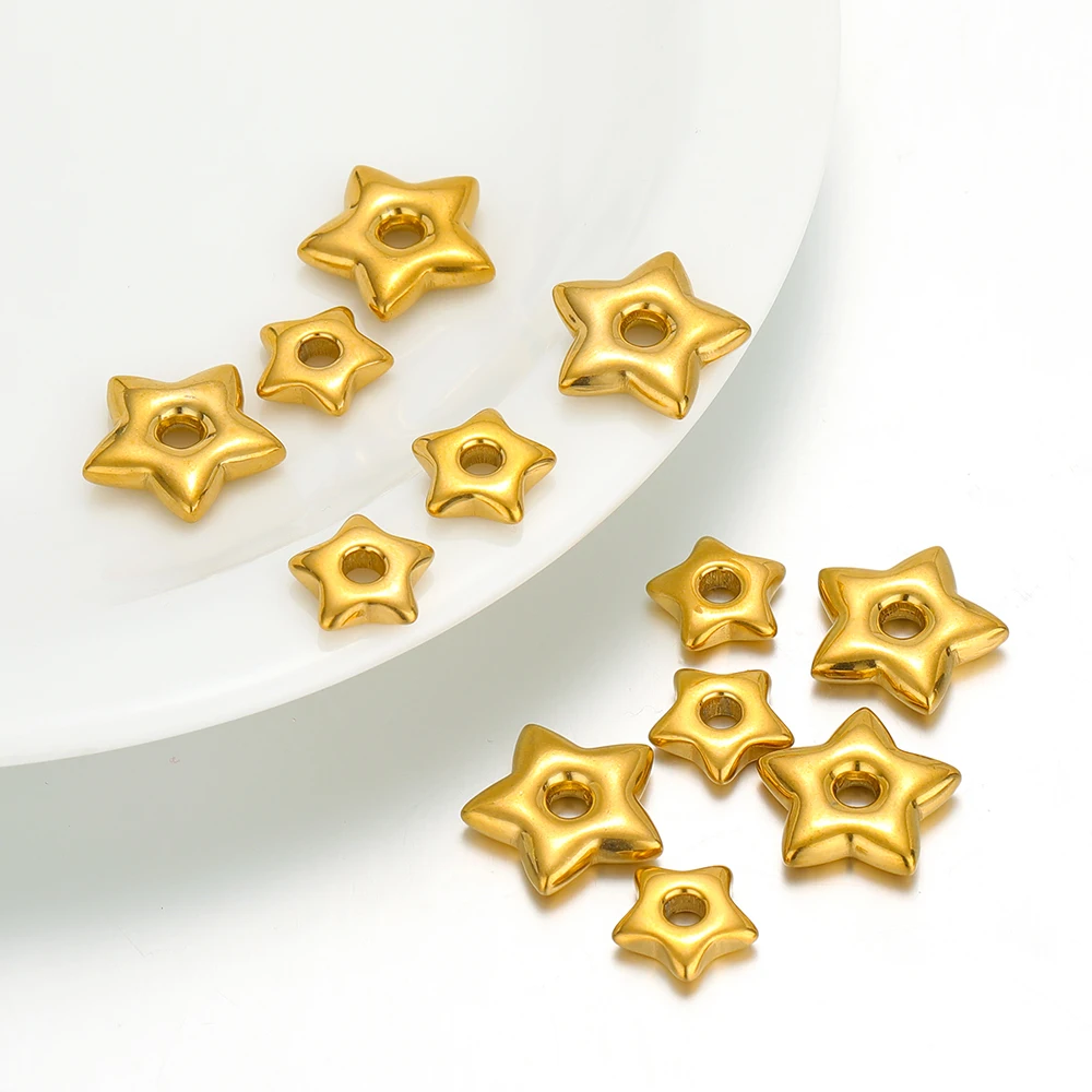 5pcs Gold Color Stainless Steel Big Hole Star Charms for DIY Jewelry Findings Necklace Bracelets Supplies Hoop Earrings Making
