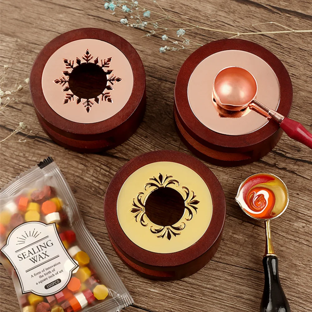 Wax Seal Stamp 3D Snowflake Retro Wax Seal Melting Furnace Solid Wood Oven Furnace Wax Pot Beads Stick Heater Warmer Decorative Craft for Stamp self inking stamp wooden stamp wedding stamp book stamp embossed stamp lacquer seal set name stamps