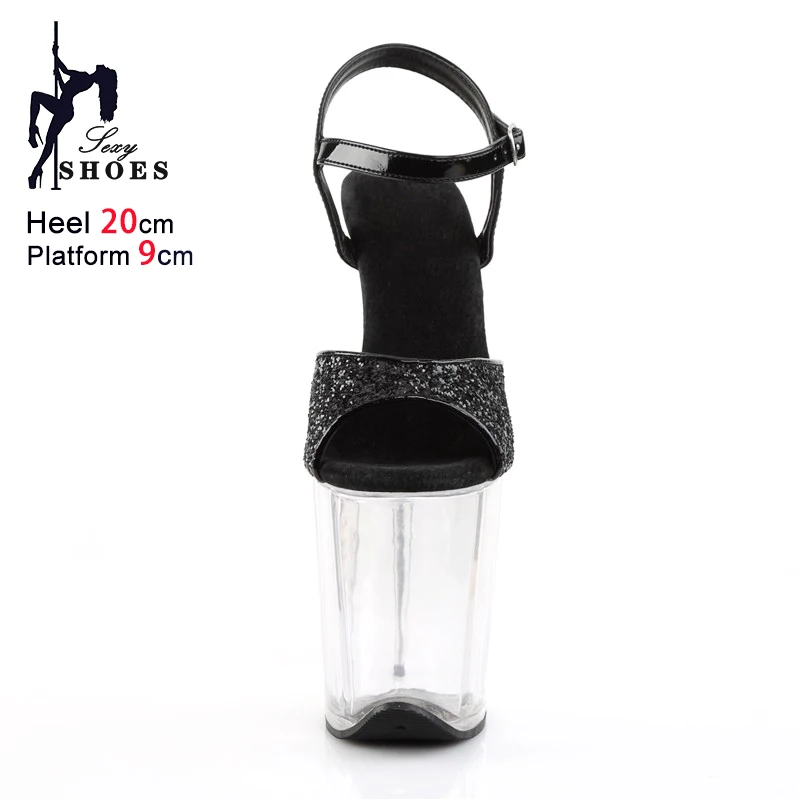 Extreme high heel Model Sandals 2025 new Clear Heel Fashion Party Dress Shoes For Woman Glitter Sequin Summer 20CM High Heels