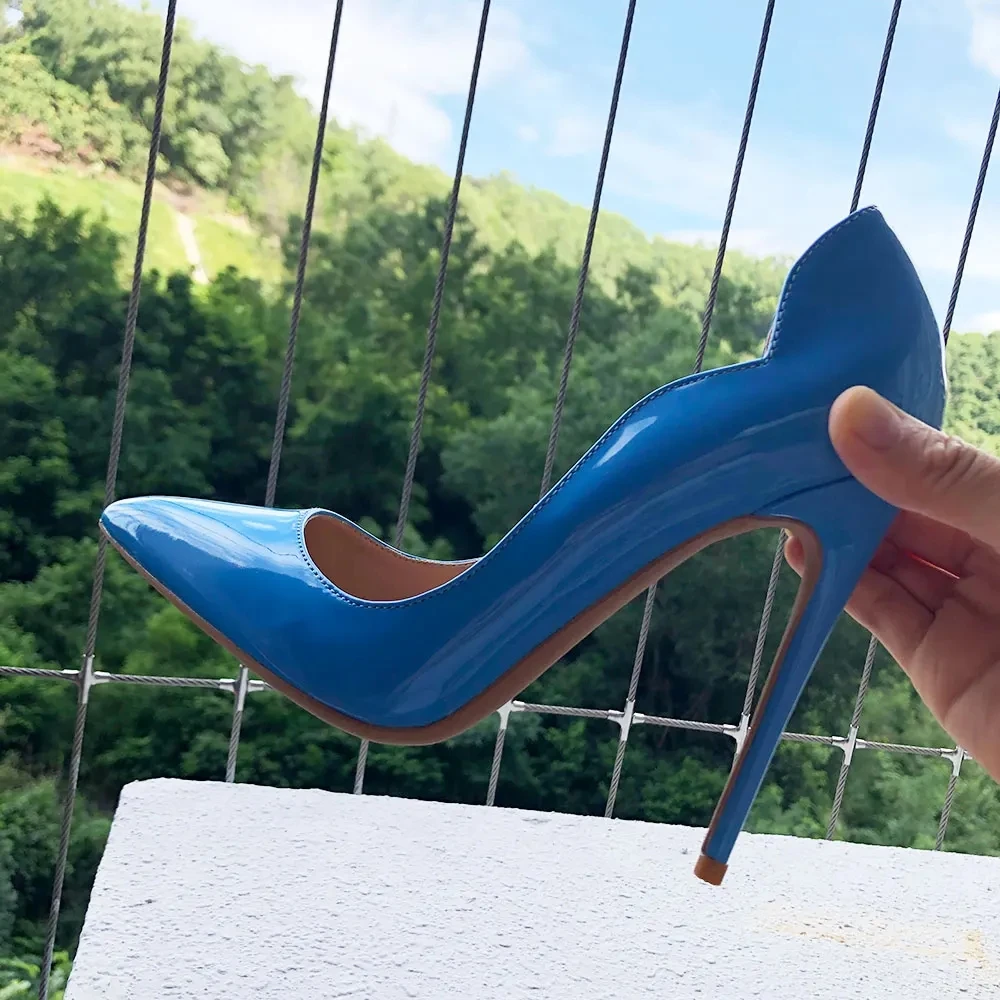 Newly Women Sexy Elegant Pumps Stilettos Glossy Patent Side V Cut High  Heels Pointed Toe Party Curl Cut Celebrity Shoes Size46