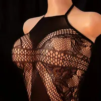 Ensemble une pièce en dentelle pour femme, lingerie sans entrejambe, combinaison moulante, soutiens-gorge ouverts, bas de corps, col licou, sous-vêtements transparents 4