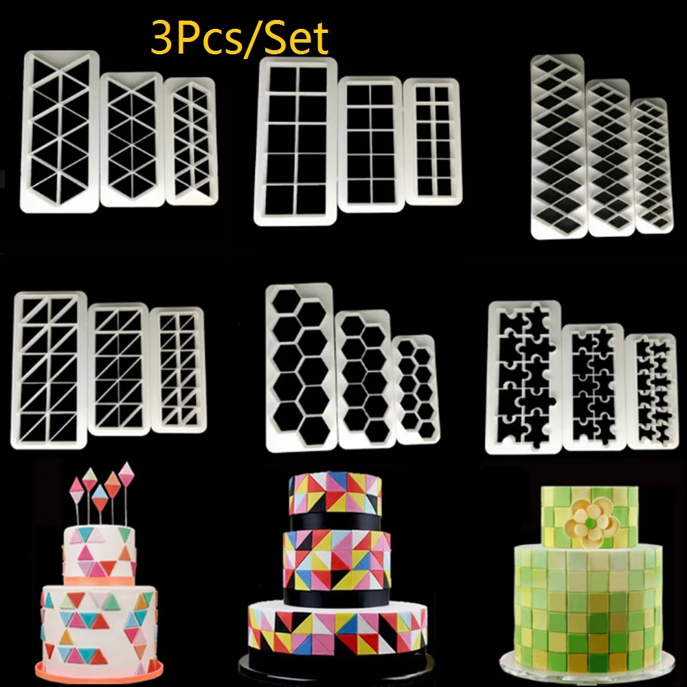 3PCS/Set Square Geometric Cutters Fondant Cookie Cake Mold Cutter Chocolate Mold Cake Decorating Cake Baking Tools for Christmas