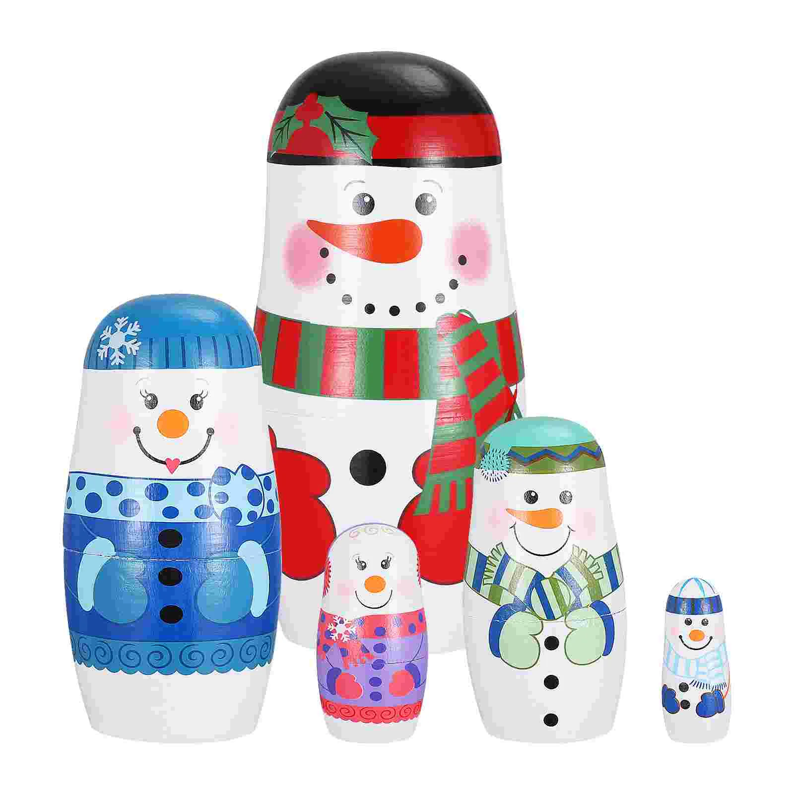 

Snowman Doll Decoration Wooden Snowman Matryoshka Craft Snowman Russia Doll for Birthday Banquet Party