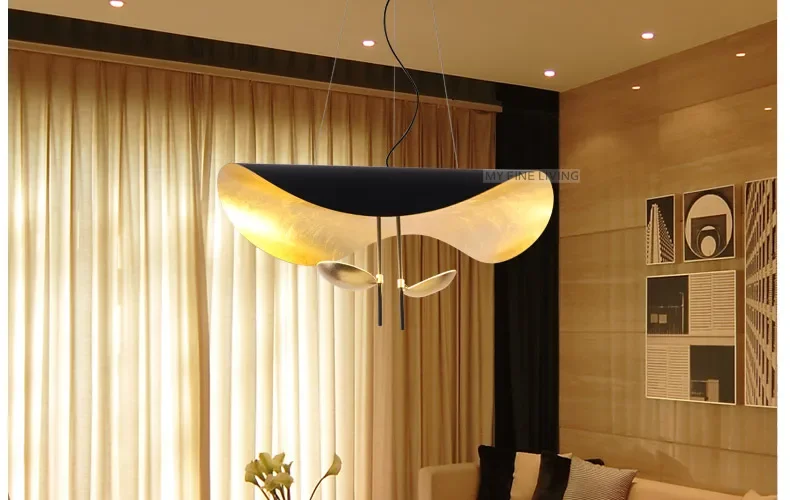 Description Picture 4 of itemPostmodern LED Pendant Lights Curved Surface Flying Saucer Hat Art Home Decor Hanglamp Living Room Restaurant Kitchen Lights