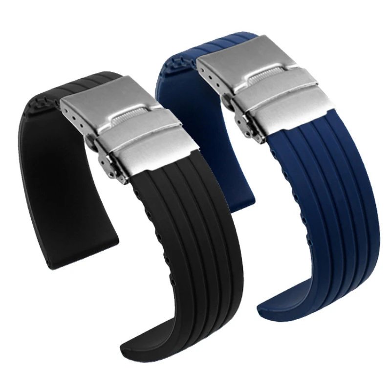 Luxurious Silicone Rubber Watch Strap with Deployment Buckle
