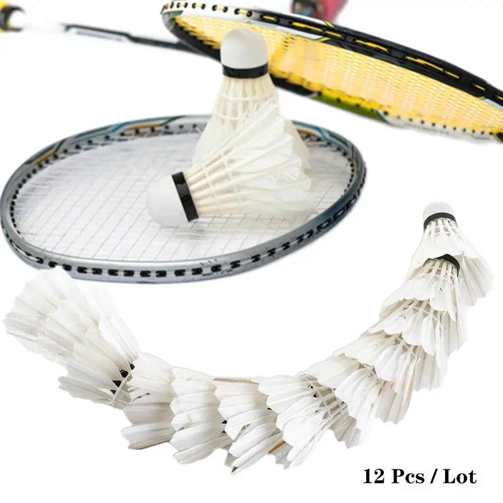 White Elastic Game Sports Outdoor Cork Badminton Balls Goose Feather 12 Pcs Shuttlecock