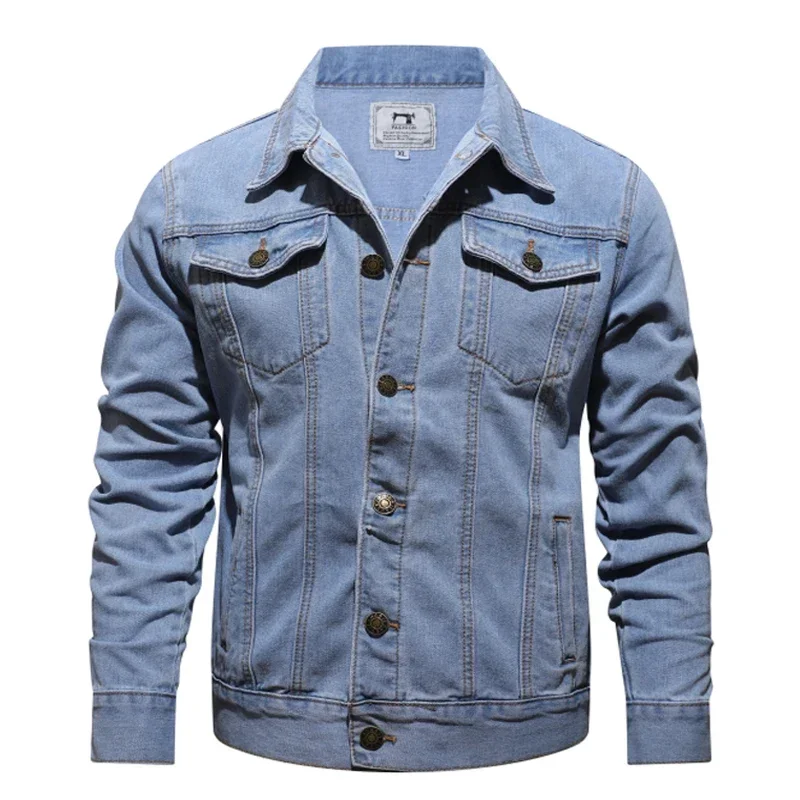 Chaquetas vaqueras informales para hombre, chaqueta vaquera azul de un solo  pecho con solapa de Color sólido, prendas de vestir de algodón ajustadas,  primavera y otoño - AliExpress