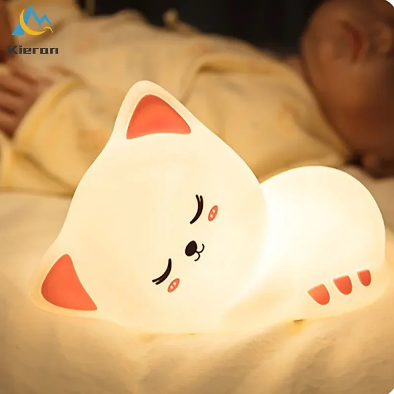 LED Floor Lamp Silicone Cat Seven Colors LED Night Lights USB Rechargeable