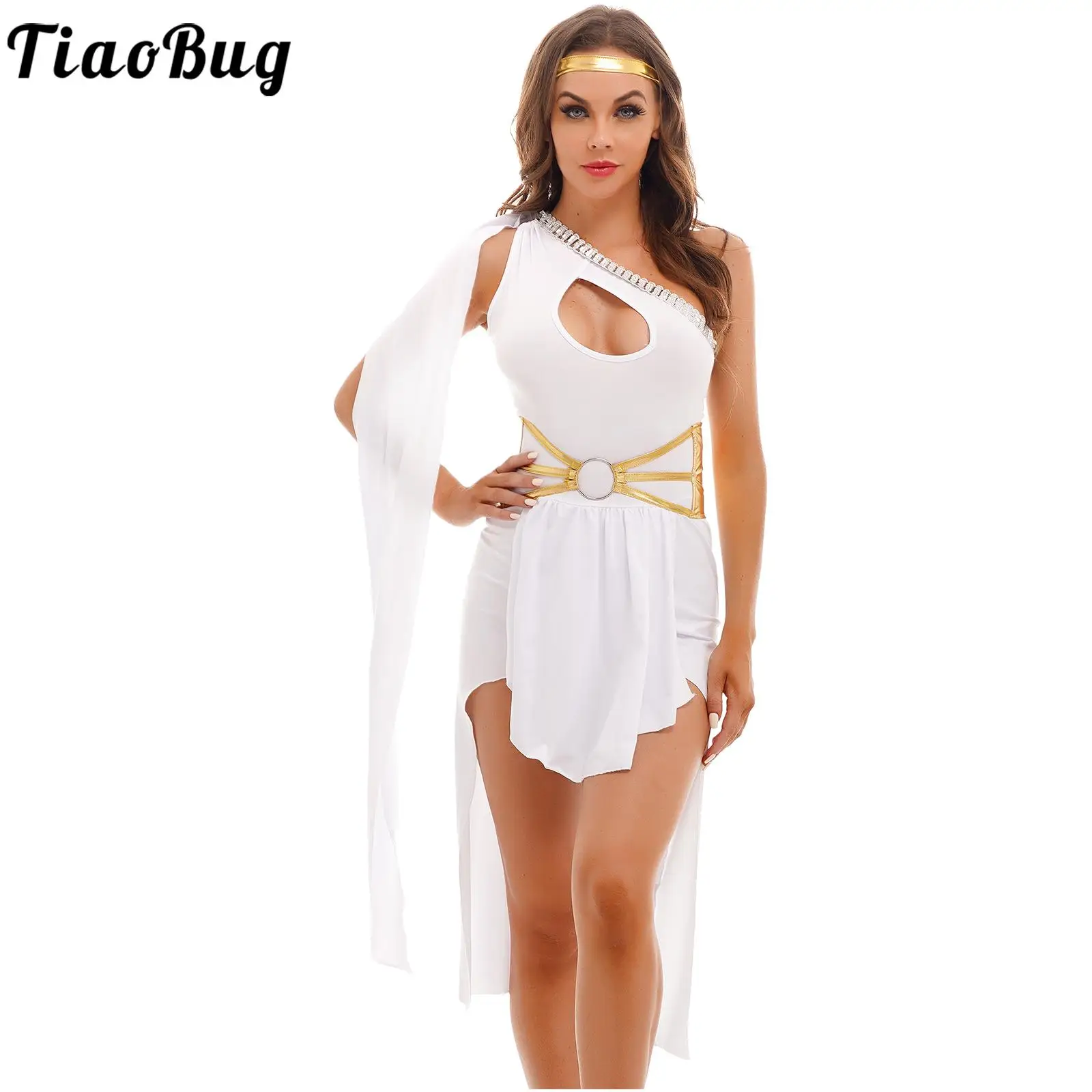 

Women Adult Egyptian Cleopatra Costume Set Ancient Egypt Roman Grecian Princess Cosplay Halloween Dress Up White Dress