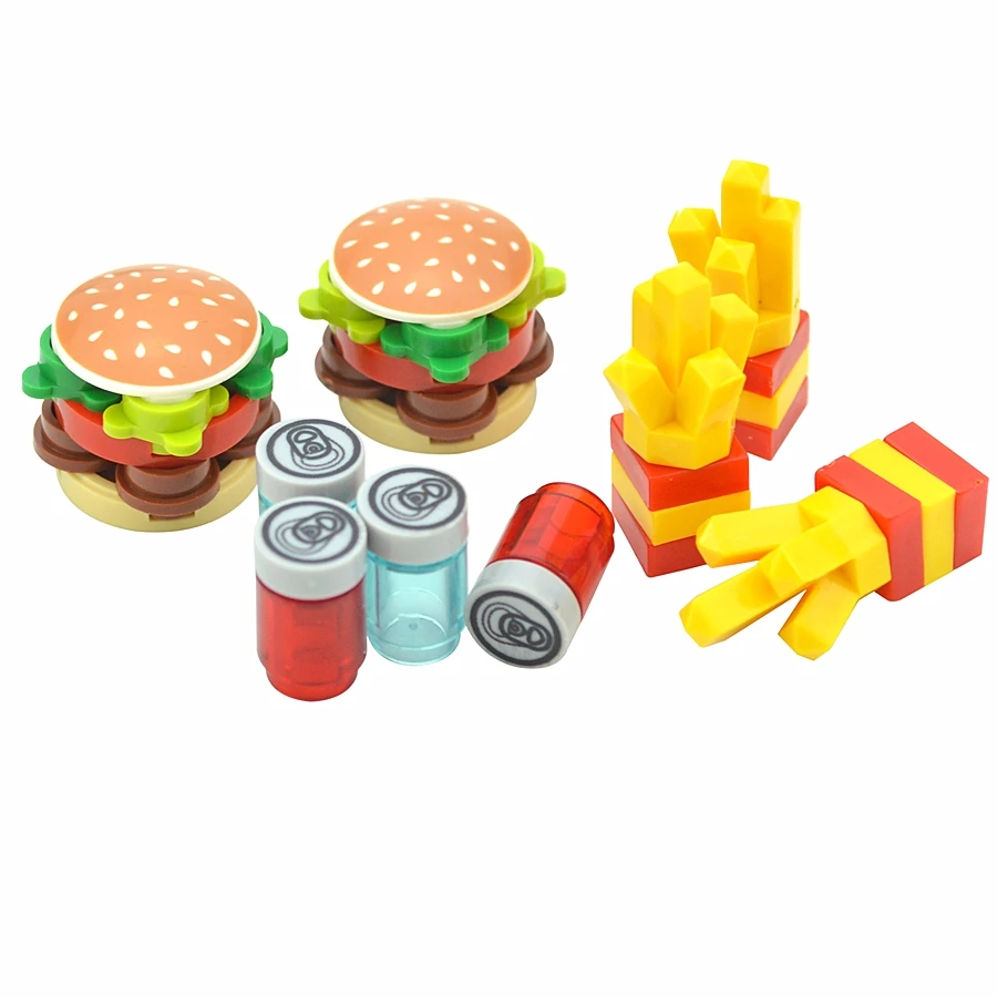 DIY Building Blocks Food Set: Bread, Fish, Fruit, and Roast Chicken City Accessories