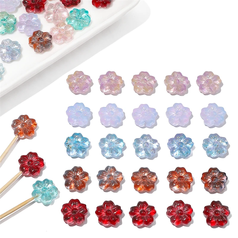 10pcs 14mm Crystal Glass Cherry Blossom Flower Beads Charm Loose Bead for DIY Craft Making Garment Apparel Supplies Decoration