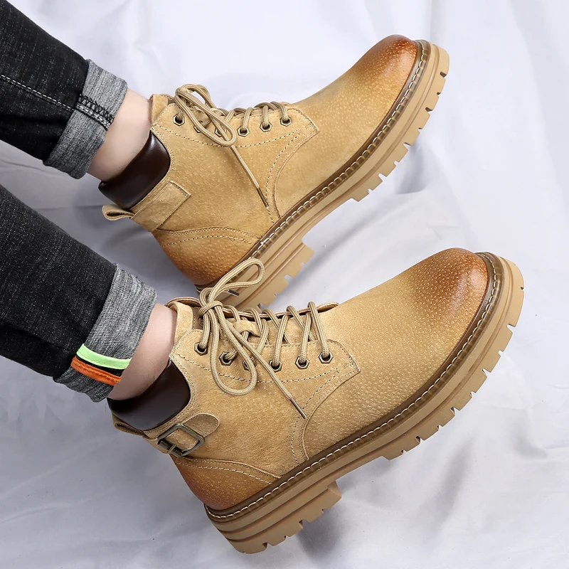 

2023 Men Round Toe Boots Britsh Vintage Leather Boots Autumn Winter Design Luxury Brand Outdoor Men's Ankle Boots Zapatos Hombre