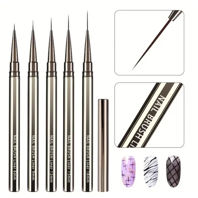 Nails Art Liner Brushes Elongated Lines Striping Drawing Painting  6/9/12/15/18/25mm Nail Design Pen Professional Manicure Tool 4