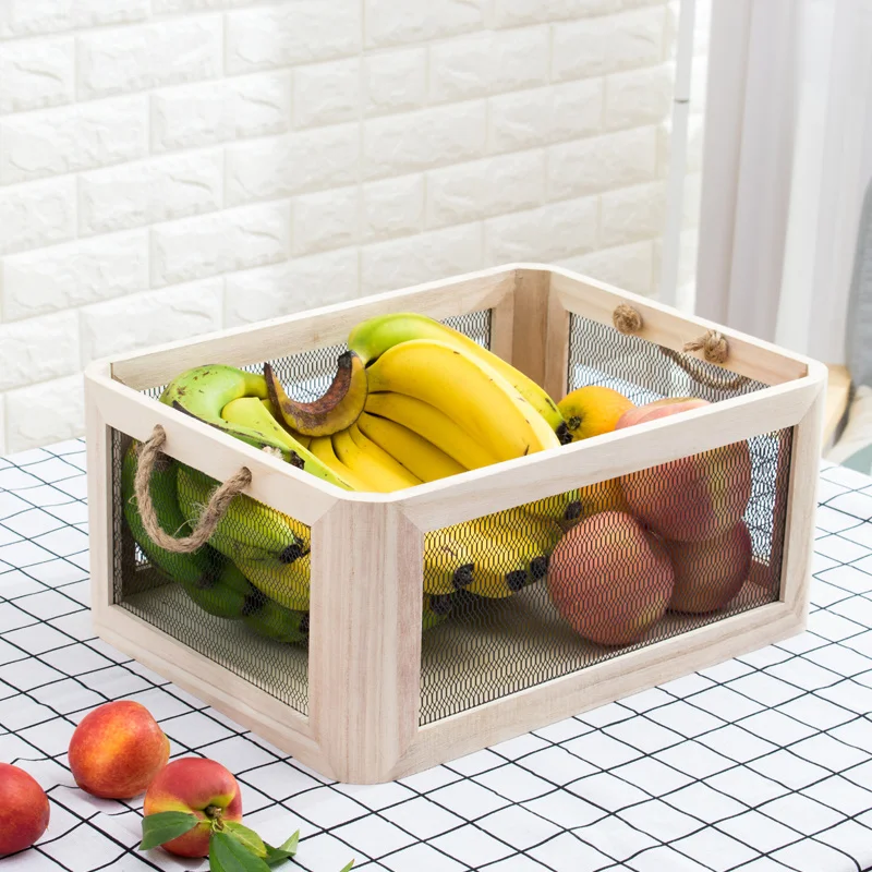 

Rectangular Fruit Basket Retro Solid Wood Iron Storage Box Storage Wooden Box Wooden Box 32x22x14cm
