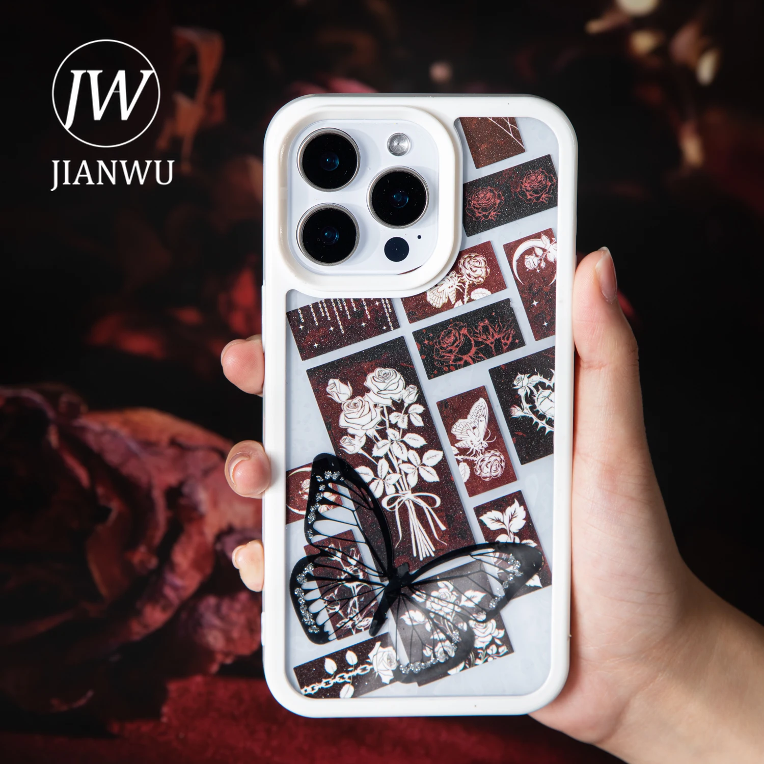 JIANWU 밤의 새벽 시리즈 빈티지 고딕 꽃 거미줄 풍경 소재 콜라주 테이프 창의적인 저널 문구류