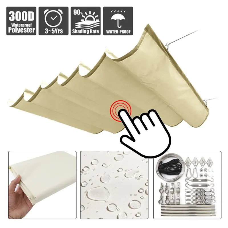 Grau Regendicht Welle Teleskop Segel Outdoor Markise Sonnencreme Bildschirm Hof Wasserdicht Baldachin Sonne Schattierung Segel – Detail 3