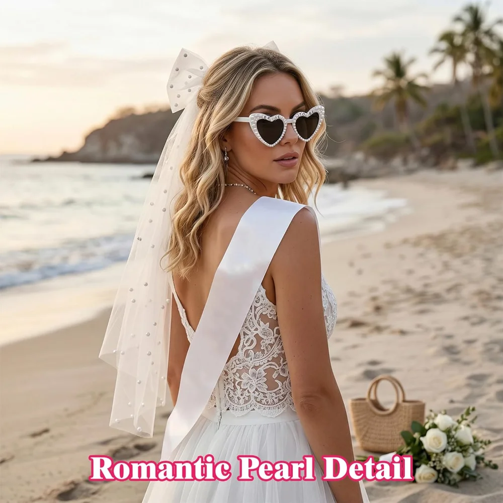 Bride to Be Accessory Set Featurin Veil Sash And Sunglasses Bachelorette Party Accessories  For Bridal Shower Wedding decor - 6