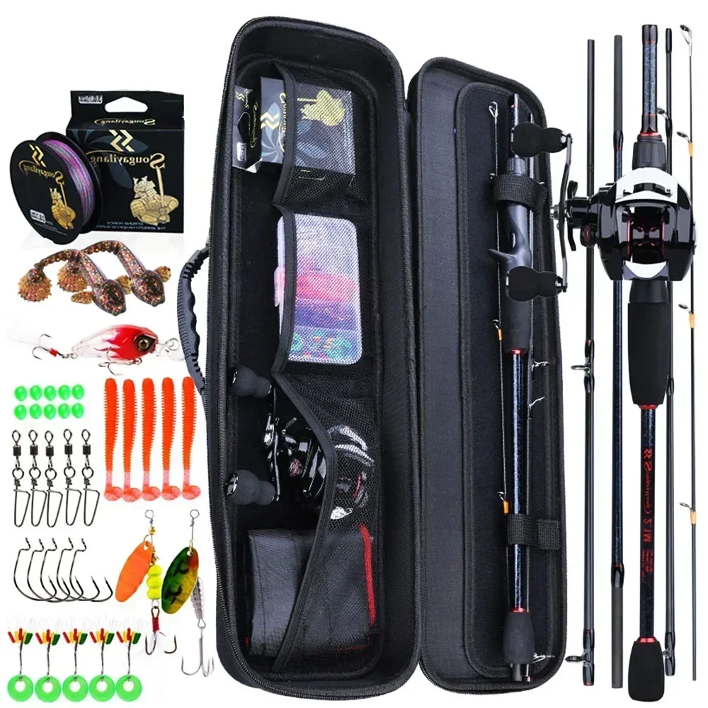 Casting Fishing Rod and Reel Set Bag Fishing Line Lures Bass Rod 8kg Max Drag Casting Reel