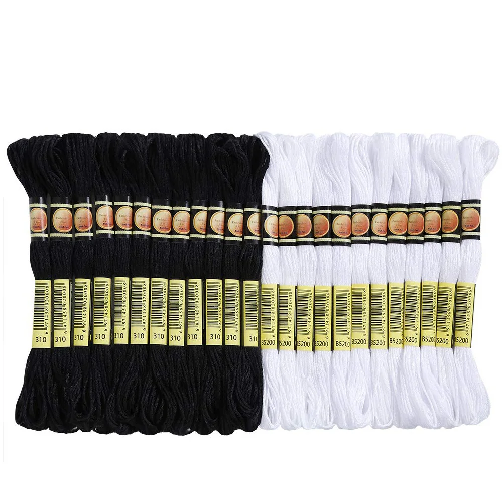 Embroidery Thread Cross Stitch Embroidery Thread for DIY Homemade Craft Sewing Accessories 12 White+12 Black Embroidery Floss