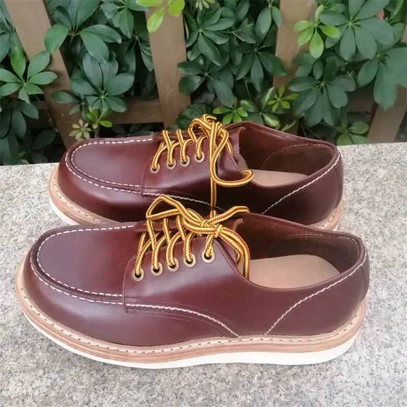 Goodyear-Welted Vintage Genuine Leather Ankle Motorcycle Boots Top Quality Wings Round Toe Men Casual Dress Work Red Boots Shoes