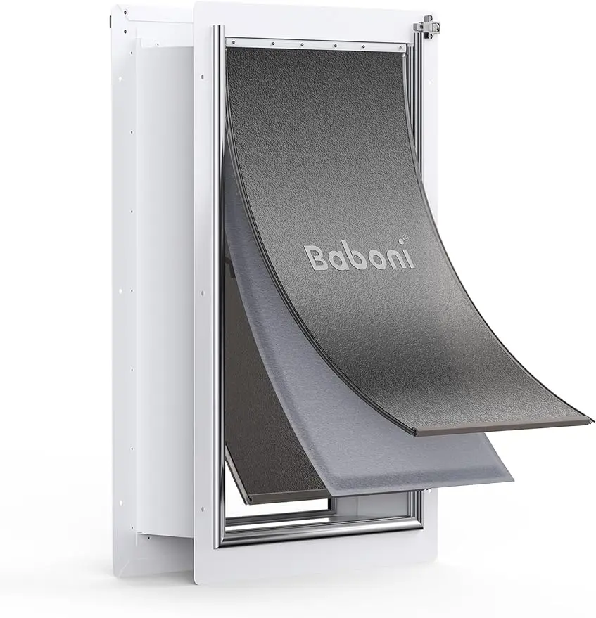 

Baboni 3-Flap Pet Door for Wall, Steel Frame and Telescoping Tunnel, Aluminum Lock, Double Flap Dog Door and Cat Door