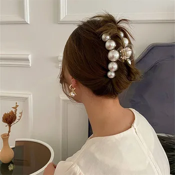 AWATYR 2021 New Hyperbole Big Pearls Acrylic Hair Claw Clips Big Size Makeup Hair Styling Barrettes for Women Hair Accessories 6