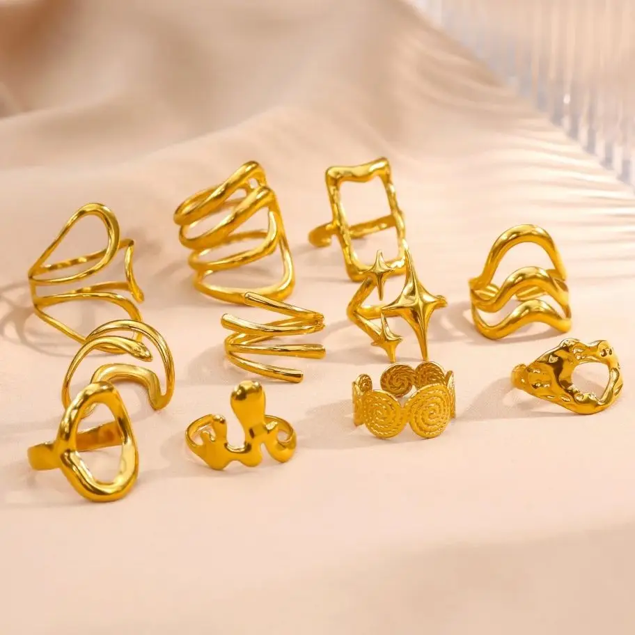 Luxury 18 Geometric Stainless Steel Rings For Women Adjustable Gift