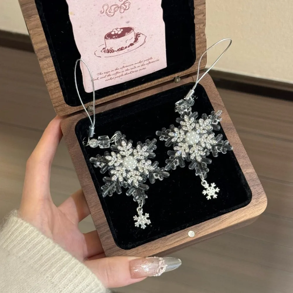 투명한 눈송이 장식 전화줄 참 아크릴 펜던트 열쇠고리 달린 달콤한 액세서리 크리스마스 새해 선물