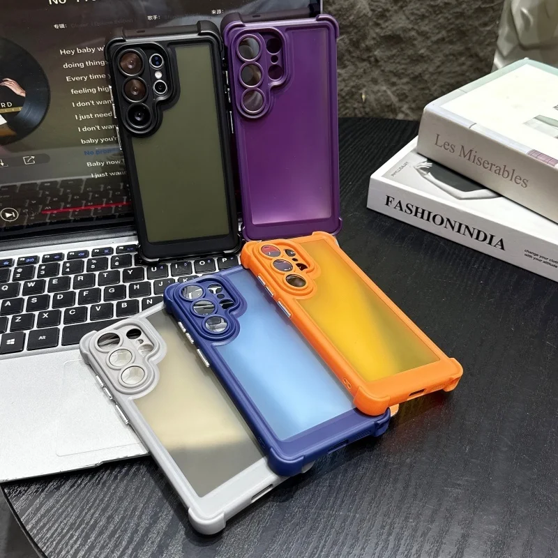Shockproof Clear Matte Military Armor Case with Hybrid Translucent Protective Frame