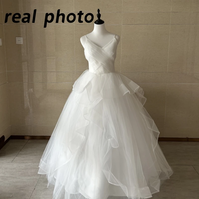 Fahsion Spaghetti Straps Bridal Gown Classic Sexy V-neck Wedding Dresses Simple Tulle Sukienka Na Wesele Plus Size Customized 6