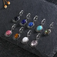 Boucles d'oreilles pendantes en argent œil de tigre, boucles d'oreilles ovales en pierres précieuses vintage à perles, bijoux de mode bohème pour femmes, vente chaude transfrontalière 6